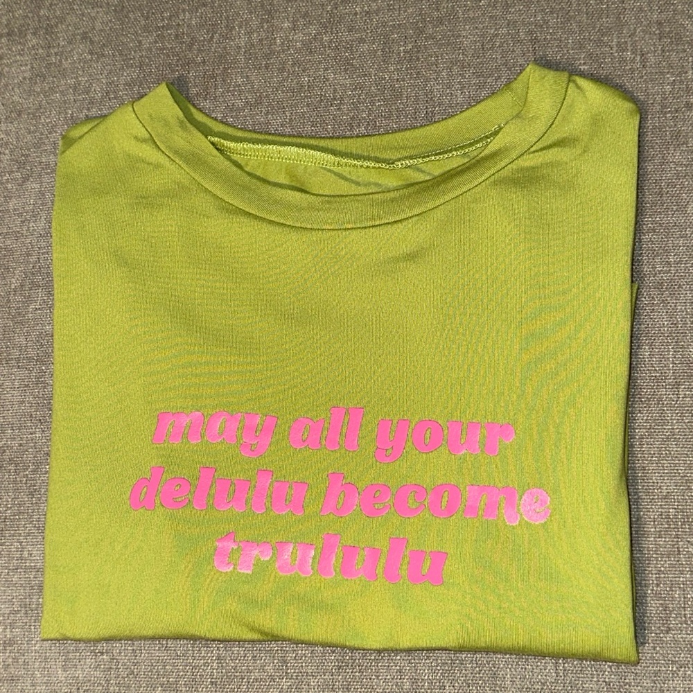 Green T-Shirt with Pink Text